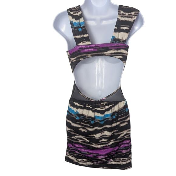 Bebe Dress Womens XXS Y2K Bodycon Mini Party HOCO Stretchy Clubwear Mesh Cut Out - Picture 2 of 12